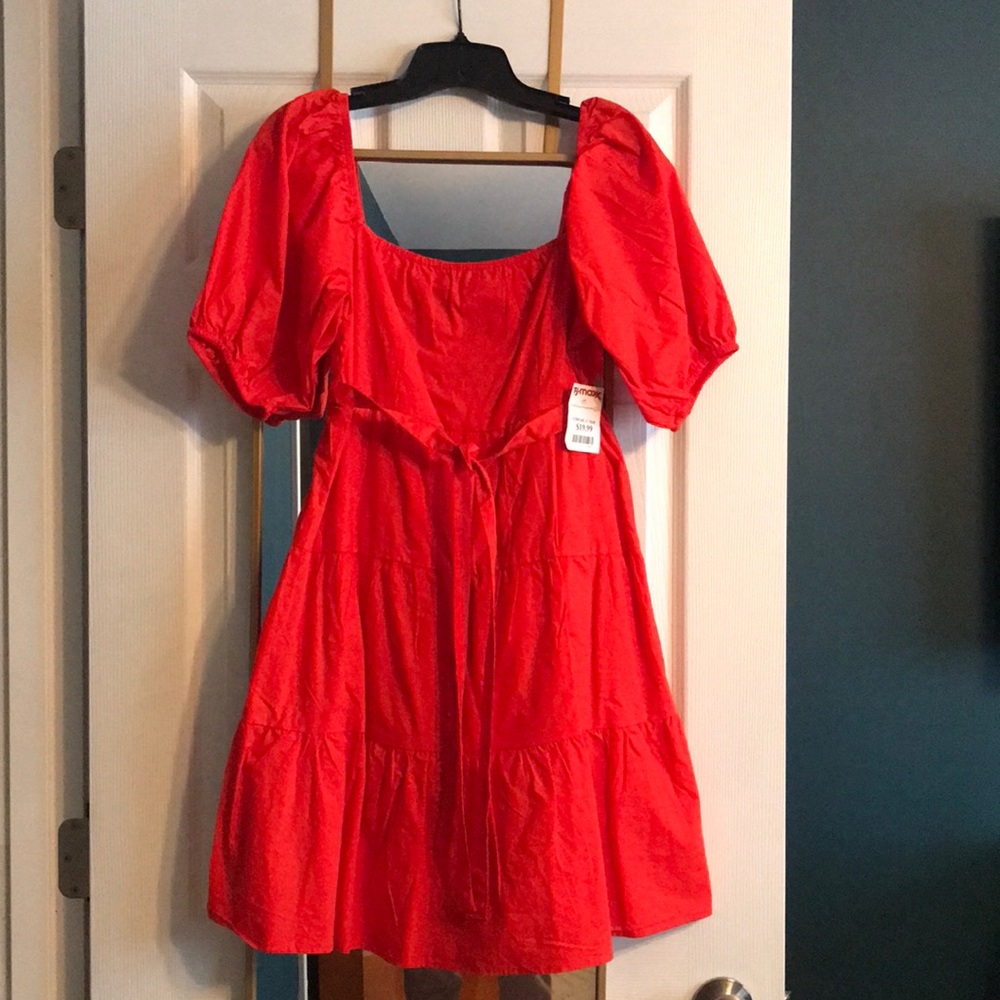 Sun & Sam orange puffy sleeves dress